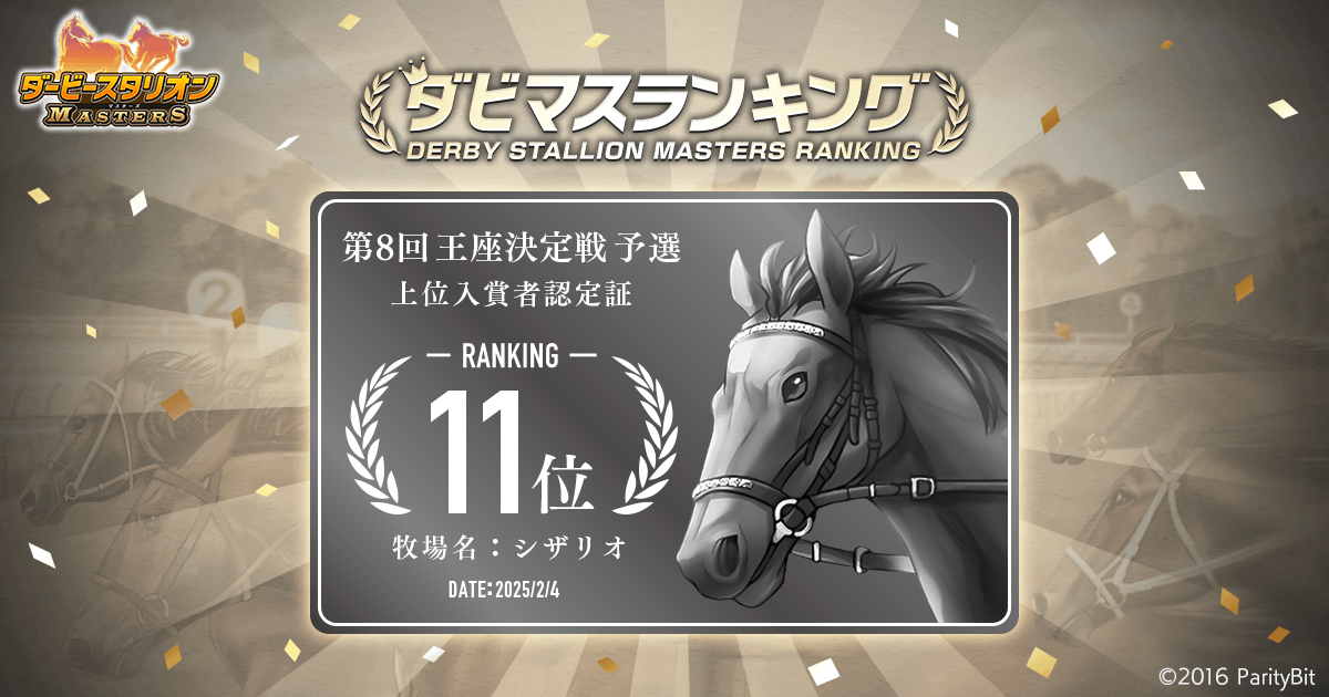 予選大会結果 第8回ダビマス王座決定戦 | 『ダービースタリオン