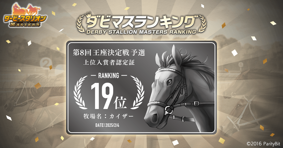 予選大会結果 第8回ダビマス王座決定戦 | 『ダービースタリオン