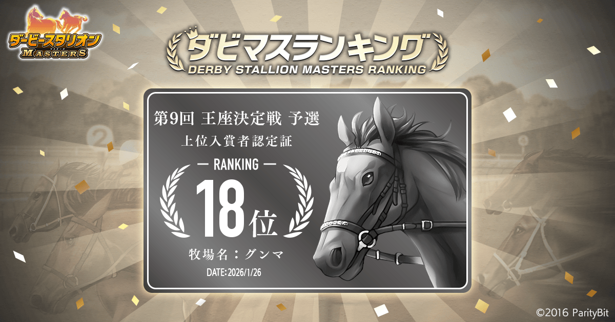 予選大会結果 第9回ダビマス王座決定戦 | 『ダービースタリオン