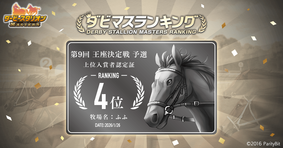 予選大会結果 第9回ダビマス王座決定戦 | 『ダービースタリオン